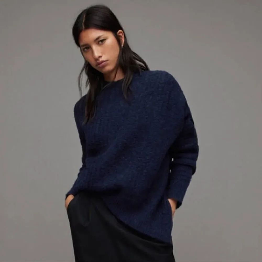 All Saints Selena Mixed Stitch Asymmetric Sweater Midnight Blue-RR5